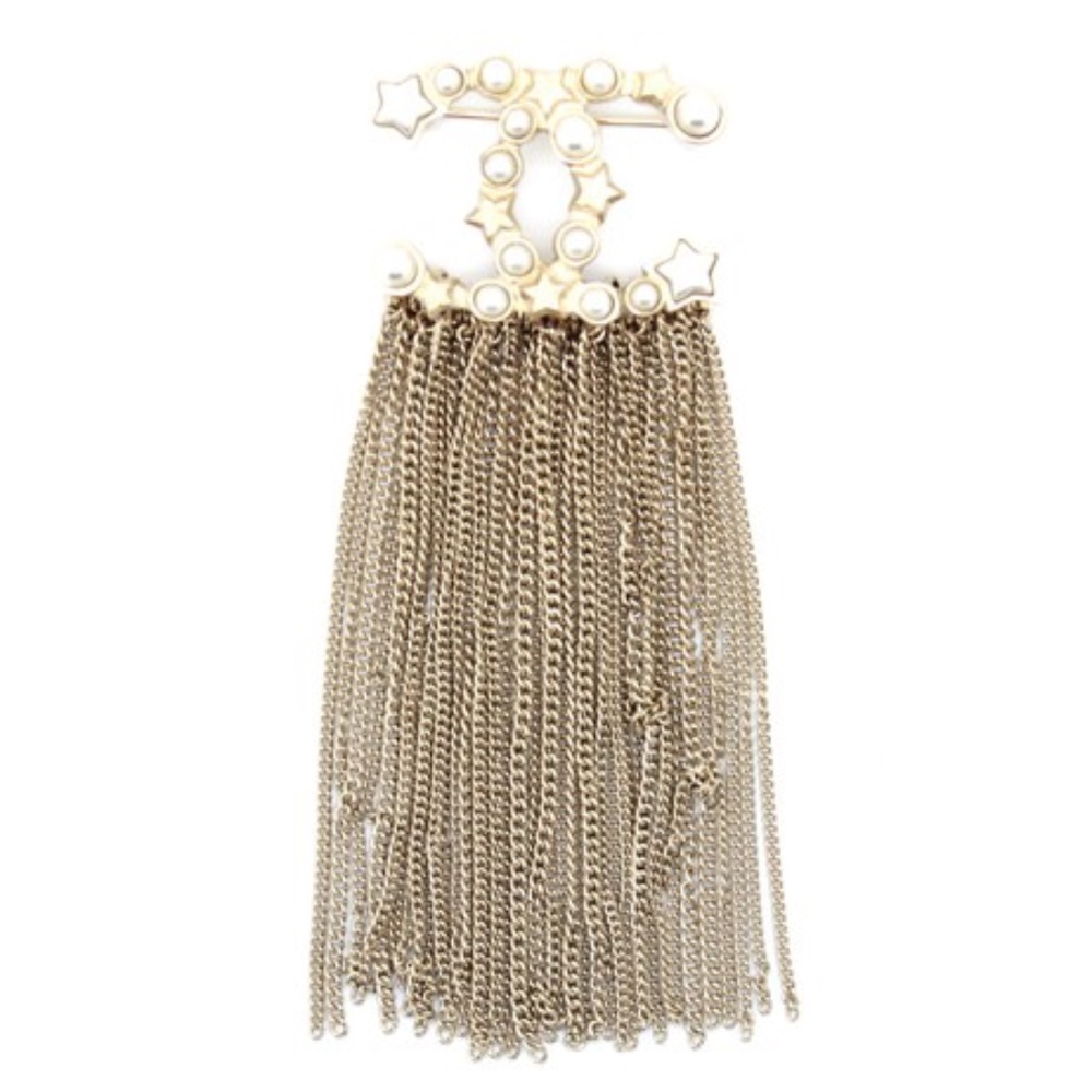 Gold Cc Star Pearls Tassel Hardware Brooch - Picture 1 of 7